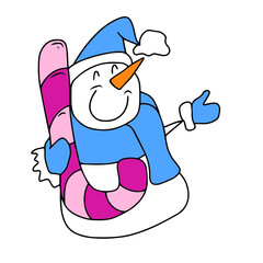 Funny Cute Snowman,Vector children's design for postcard Banners