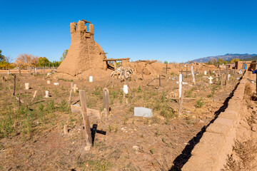 Old cemetery in Taos Pueblo village in New Mexico