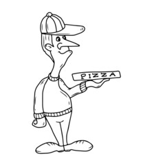 Vector children's design for postcard banners.Funny guy in a cap holding an object