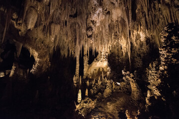 Scenic illuminated cave in Carlsbad Caverns National Park