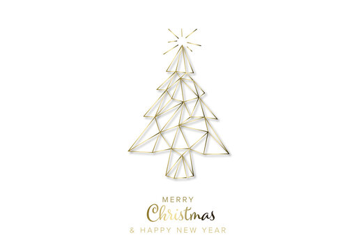 Minimalist Modern Christmas Card with Tree Made from Golden Wires