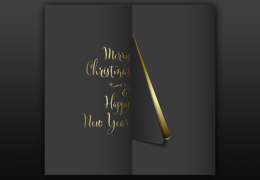 Vector Merry Christmas Card with a Black Tree Made from Paper with Golden Accent