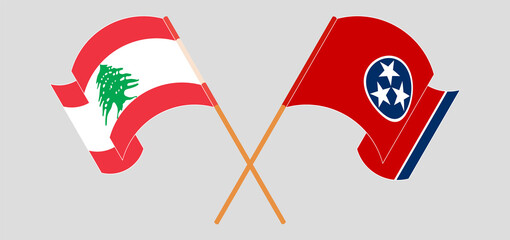 Crossed and waving flags of the Lebanon and The State of Tennessee
