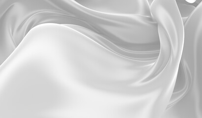 Obraz premium Beautiful flowing fabric of white wavy silk or satin. 3d rendering image.