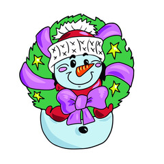 Vector children's design for postcard banners.Cute funny funny snowmen
