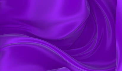 Beautiful flowing fabric of violet wavy silk or satin. 3d rendering image.