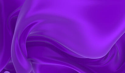 Beautiful flowing fabric of violet wavy silk or satin. 3d rendering image.
