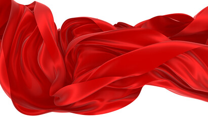 Beautiful flowing fabric of red wavy silk or satin. 3d rendering image.