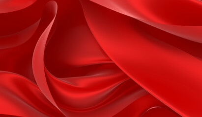Beautiful flowing fabric of red wavy silk or satin. 3d rendering image.