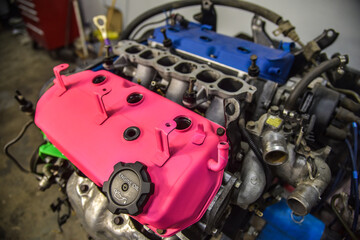 six-cylinder engine under repair