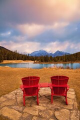 Adirondack Chairs Overlooking Cascade Ponds In Autumn