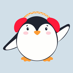 Merry Christmas and Happy New Year. Children's illustration with a penguin. Best Choice for cards, invitations, printing, party packs, paper craft, party invitations, digital scrapbooking.