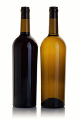 A bottle of red and a bottle of white wine