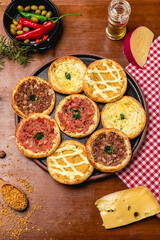 Delicious Pizza Classic Homemade Tomato Sauce Sausage Cheese Onion Meat Pasta Shrimp Restaurant Menu Gourmet on a wooden table