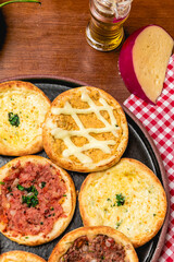 Delicious Pizza Classic Homemade Tomato Sauce Sausage Cheese Onion Meat Pasta Shrimp Restaurant Menu Gourmet on a wooden table