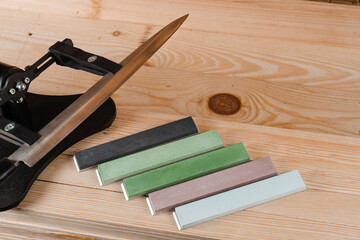 Set of professional whetstone for sharpener knife. Sharpener and whetstones.
