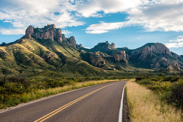 Famous panoramic view of the Chisos mountains in Big Bend NP