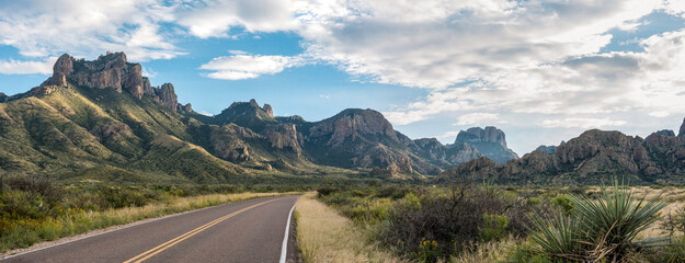 Famous panoramic view of the Chisos mountains in Big Bend NP