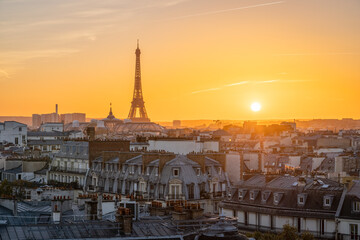 Paris skyline at sunset with view of the Eiffel Tower