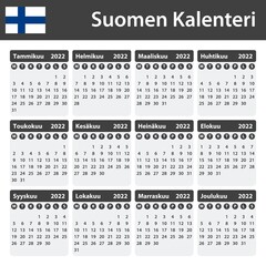 Finnish Calendar for 2022. Scheduler, agenda or diary template. Week starts on Monday
