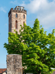 Fototapeta na wymiar The Hampesche Turm, a tower of the city fortifications of Hann. Muenden, a town in Lower Saxony, Germany
