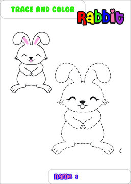 trace and color rabbit. cute rabbit . animal cartoon character.