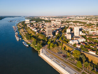 Aerial view of Danube River and City of Ruse, Bulgaria - obrazy, fototapety, plakaty