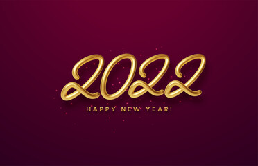 2022 Golden 3d number. Happy 2022 New Year. Vector illustration