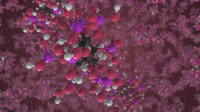 Phytic acid molecule, scientific molecular model, looping 3d animation