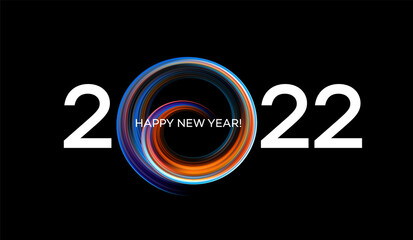 Colorful Brushstroke paint lettering calligraphy of 2022 Happy New Year background. Color flow background. Vector illustration