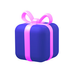 A blue gift with a pink bow. Isolated on a white background. 3d rendering