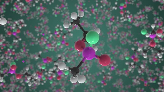 Sarin molecule, isolated molecular model. Looping 3D animation or motion background