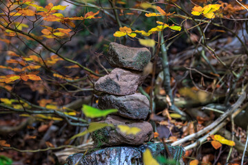 Steinstapel im Herbstwald