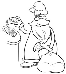 cartoon Santa Claus paying for presents coloring book page