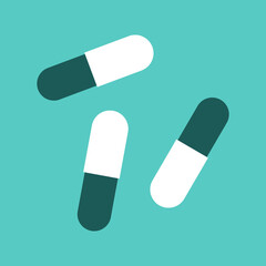 Medicine Capsule Pills Symbol Icon Sign with Blue Background. Vector Image.