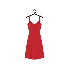 Red dress on the wardrobe hanger vector illustration - obrazy, fototapety, plakaty