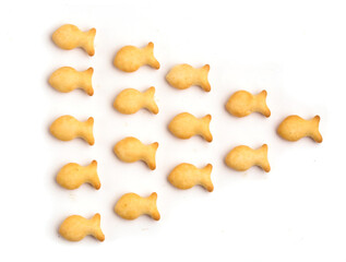 fish crackers on white background
