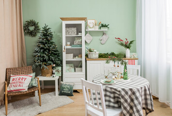 christmas decoration light mint kitchen interior family