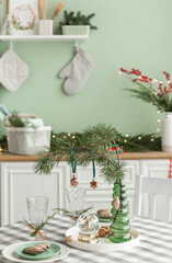 christmas decoration light mint kitchen interior family