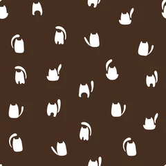 Fototapete Braun Nahtloses Vektormuster der abstrakten Katzen. Katzen-Doodle-Muster