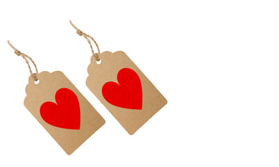 Two tags depicting hearts on an isolated background