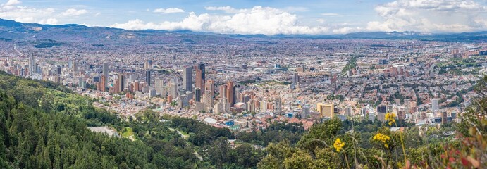 Panoramic view of the city of Bogota from the eastern hills.