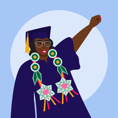 Illustration of happy graduate wearing money lei