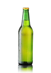 green bottle with beer and drops