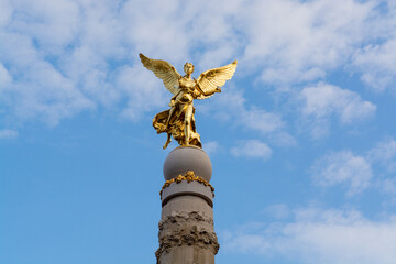 Walking on streets in central part of old French city Reims with famous champagne houses, France