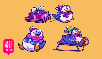 Penguin cute cartoon illustration for gift card or any purpose