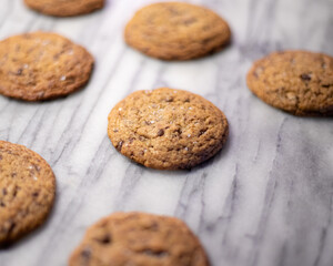 Chocolate Chip Cookies on White Marble