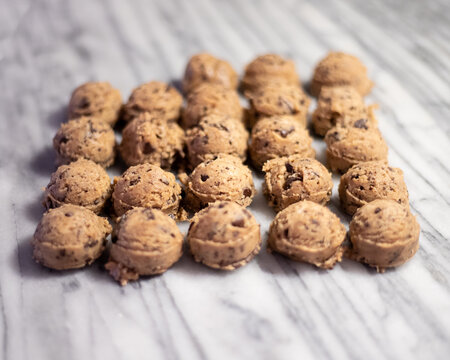 Chocolate Chip Cookie Dough Balls On Marble