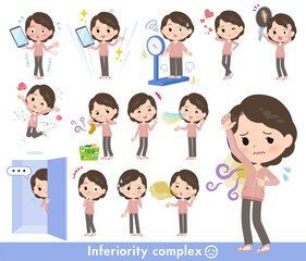 劣等感に関するピンクジャージ中年女性のセット