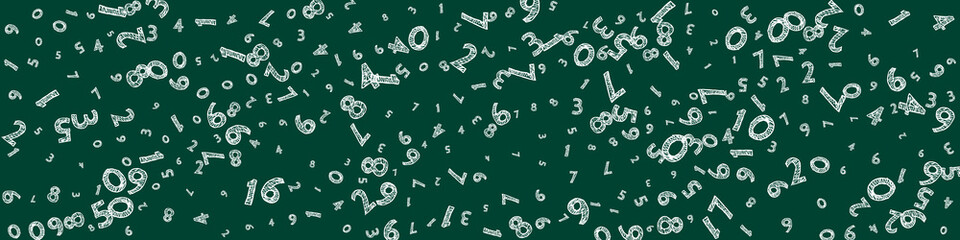 Falling childish chalk numbers. Math study concept with flying digits. Good-looking back to school mathematics banner on blackboard background. Falling numbers vector illustration.